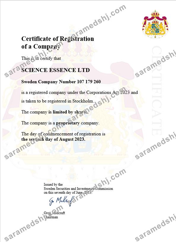 Sweden business registration certificate Word and PDF template